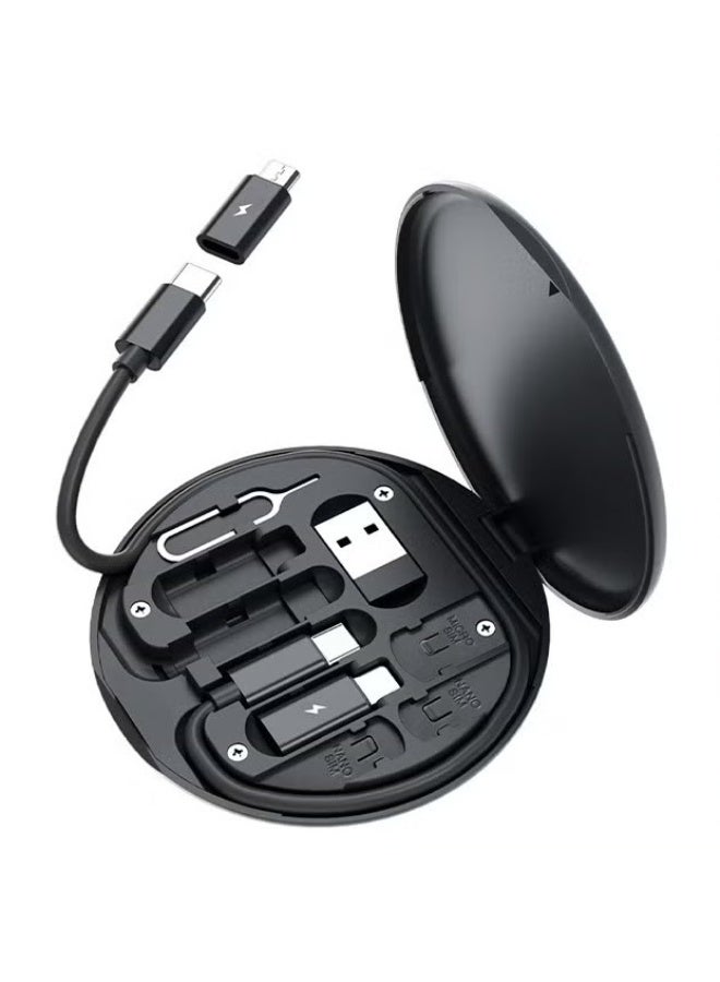 EETU USB C To Lightning Adapter Kit,6-in-1 Multi Charging Cable Case Convertor USB C to Type C/iOS Device/Micro Adapter, Travel Data Cable Set With Card Storage, Phone Holder, Tray Eject Pin-Black